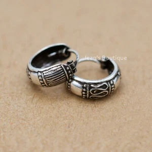 Pendientes Boho oxidados de plata esterlina 925 pequeños aro abragie para hombre mujer A1665 - Imagen 1 de 5