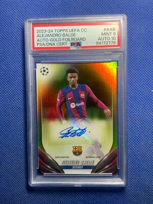 2023-24 Topps UEFA CC  GOLD 46/50 Auto Alejandro Balde PSA 9 /10 Barcelona Pop 1 - Image 1 of 2