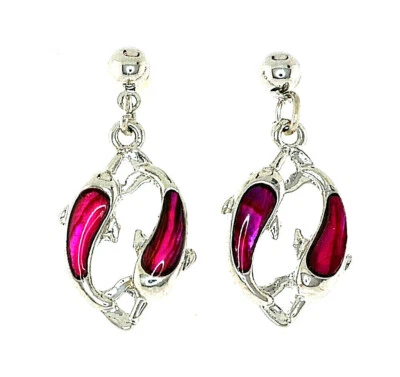 Playfull Dolphins Dance, Cuatro Colores Abulón Paua Shell Poste Aretes Traseros E-346 Foto 1 de 2