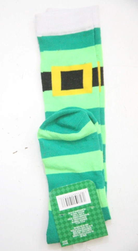 全新 St Patrick's 袜子 绿色条纹扣 聚酯 弹性纤维 尺寸 5-9 BB478 — 第 1/4 张图片