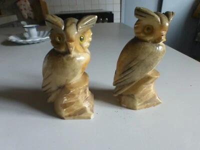 paire de statues de chouettes en onix - Photo 1/4