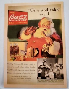 Babbo Natale Pubblicità Retro Cartolina Bevanda Coca Cola "Dai e Prendi Di' I" - Foto 1 di 4