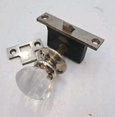 Perilla giratoria de cajón de puerta de vidrio antiguo/vintage con cerradura y herrajes de guardián  Foto 1 de 4