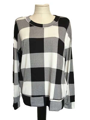SECRET TREASURES SUPER SOFT HACCI KNIT CHECKED MIX MATCH Long Sleeve Top Sz L - Image 1 of 4