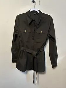 Ted Baker Ailiia Tie Waist Utility Shirt Olive Green Size 4 Army Preppy Belted - Picture 1 of 4