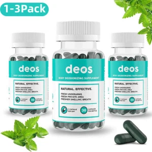 3 PACK DEOS Internal Deodorant Supplement – DEOS Full Body Deodorizer 30 Caps - Picture 1 of 10