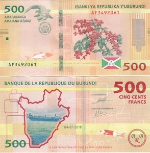 BURUNDI 500 FRANCS 2018 P 50 UNC - Picture 1 of 1