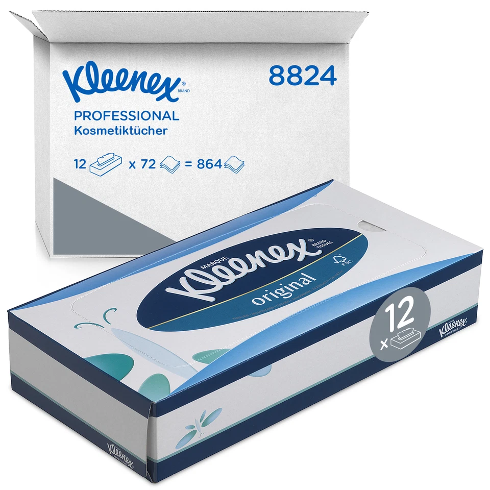 12 x 72 Tücher weiß 3-lagig Box Kosmetiktücher Abschminktücher 8824 Kleenex - Bild 1 von 1