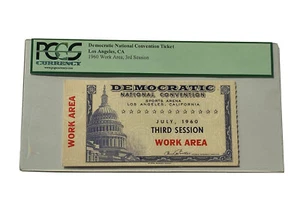 Boleto de trabajo completo de la Convención Nacional Demócrata 1960 sesión 3 John Kennedy PCGS - Imagen 1 de 4