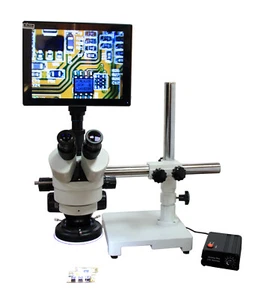 Microscopio estéreo de reparación electrónica 20–40x con pluma, cámara/pantalla WD 4K de 150 mm - Imagen 1 de 8
