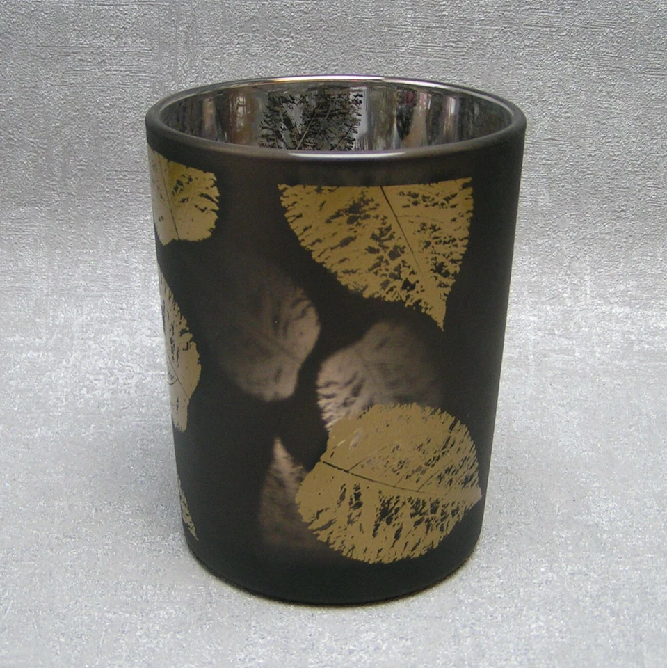 Gilde Windlicht Teelichthalter Blätter braun gold Herbst   - Bild 1 von 1