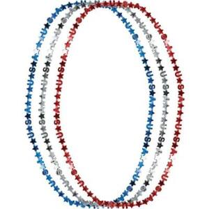 USA Letter and Star Beads Plastic 3 Per Pack 33" Patriotic Supplies Decorations