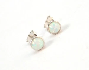 Sterling Silver Lab Created Opal Stud Earrings Colorful - Picture 1 of 3