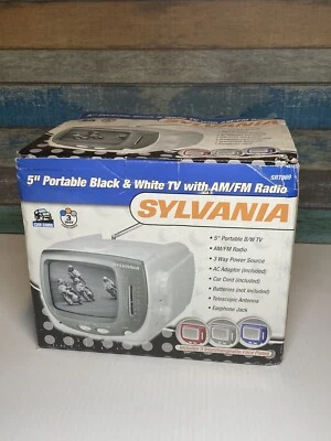 Sylvania SRT069 5in Analog Portable Black & White BW TV With AM/FM Radio NOS Vtg - Image 1 of 4