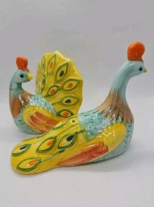 Pier 1 Imports Bright Multi-colored Peacock Figurines Salt & Pepper Shaker set - Picture 1 of 6
