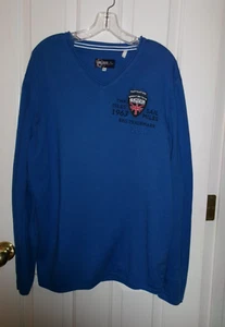 CAMP DAVID BLUE SWEATER PULLOVER V-NECK MEDIUM BLUE SIZE EX-LG. WORD GRAPHICS - Picture 1 of 5
