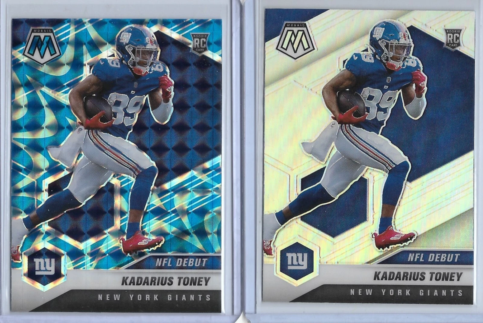 2 cards: 2021 Panini Mosaic Rookie Parallels #251 of Kadarius Toney (Giants)