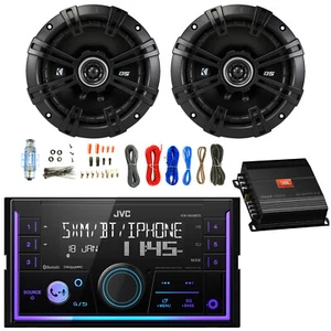 JVC Double DIN Bluetooth AM/FM Radio Receiver, 2x 6.5" 240W Speaker, Amp w/Kit - Picture 1 of 6