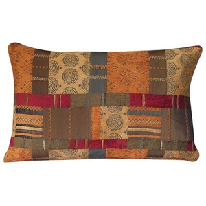 Moroccan Patchwork XL Rectangular Cushion. 23x15". Terracotta Orange Green. - Picture 1 of 3