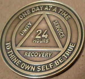 Alcoholics Anonymous AA 24 hour Bronze Medallion Token Coin Chip Sobriety Sober - Picture 1 of 6