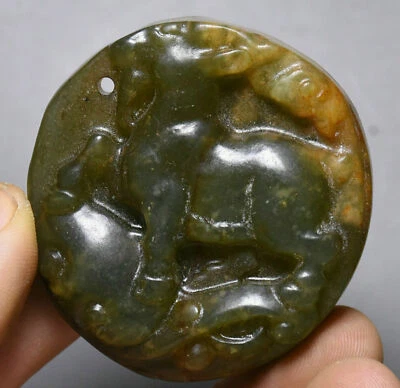 5cm Hongshan Culture Old Jade Carving 12 Zodiac Sheep Animal Amulet Pendant - Image 1 of 4