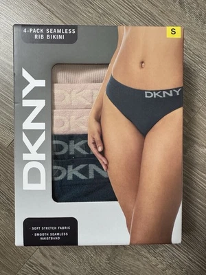 DKNY 4 Pack Seamless Rib Bikini Briefs Size Small Teal & Pink Brand New - Image 1 of 2
