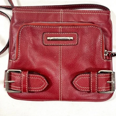 Franco Sarto Red Leather Crossbody Bag Purse Organizer Small Buckle Accent - Image 1 of 4