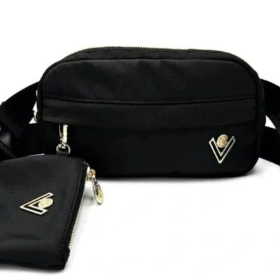 Bolsa tiracolo Valentino Orlandi Itália preta e dourada bolsa fanny - Imagem 1 de 4