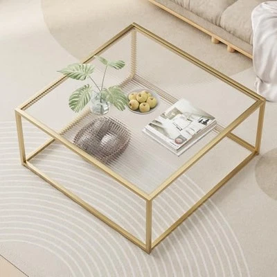 Glass Coffee Table Modern Center Table,Minimalist Coffee Rainbow Glass Gold - Image 1 of 4
