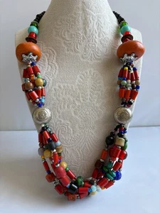 Multicolor Berber Necklace Moroccan Ethnic Tribal Multistrand Necklace African - Picture 1 of 9