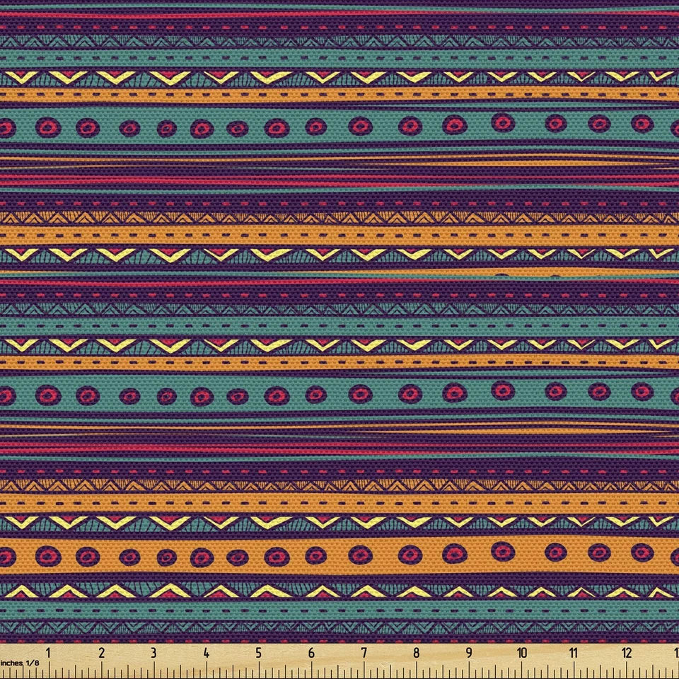 Tela Tribal por Yarda, Rayas Patrón Retro Rico Color Mexicano Folclórico... Foto 1 de 4