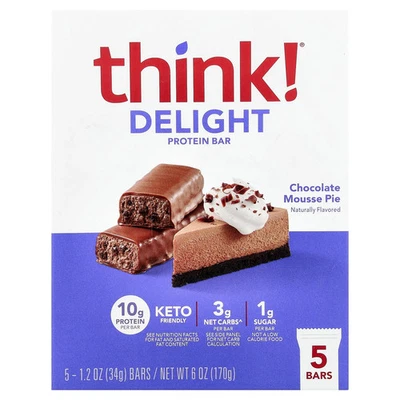 Delight Protein Bar, Chocolate Mousse Pie, 5 Bars, 1.2 oz (34 g) Each - Image 1 of 3