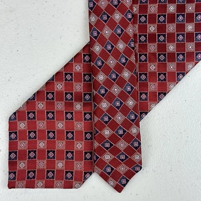 Мужской галстук Ermenegildo Zegna Италия красный синий клетчатый жаккардовый шелковый галстук - Изображение 1 из 4