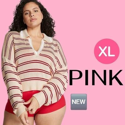 🆕Новый Victoria's Secret розовый Кембридж вязаный Prep свитер-поло в кремовый - XLARGE  - Изображение 1 из 4