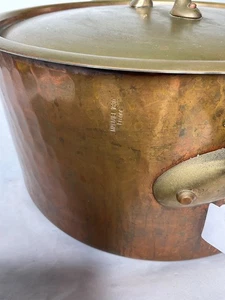 Mauviel 1830 France Hammered Copper Stew Pot w/ Brass Handles & Lid 11.25″ x 6” - Picture 1 of 14