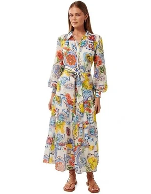 Forever New Maxi Dress Event Party Vacation Print Colourful Belted Woman Size 12 - image 1 of 4
