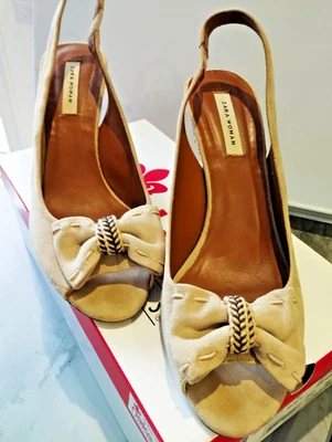 ZARA ESCARPINS DAIM ET CORDELETTE FEMME BEIGE  POINTURE 40 - Photo 1/4