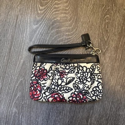 Coach Poppy Daisy Wristlet Black Floral Pouch - Image 1 of 4