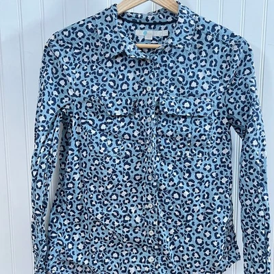 Camisa Boden 100% Algodón Leopardo Estampado Animal Abotonada 4 Preppy Chic Twee Foto 1 de 4
