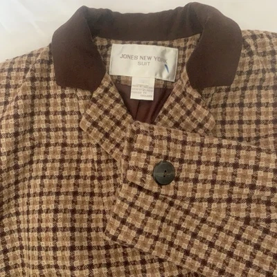 Jones New York 100% 羊毛乡村格子外套夹克衬里美国制造 4 码 — 第 1/4 张图片