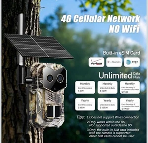 Instant Photo Alerts! 4G Solar Trail Cam w/ Night Vision,GPS,Dual Lens - Picture 1 of 7