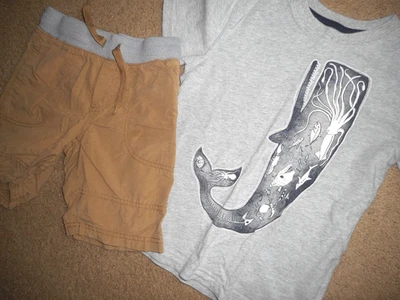 Gymboree Niños Talla 6 Tostado-Gris Pantalones Cortos Ajustables Cintura Talla 6 Gris Ballena Camiseta 2 un. Foto 1 de 4