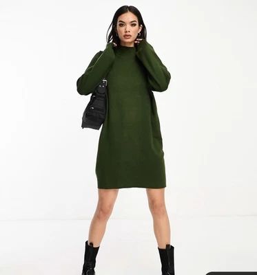 NWT Vero Moda Nancy Rifle Green Long Sleeve Funnel Neck Sweater Dress S $69 - Image 1 of 4