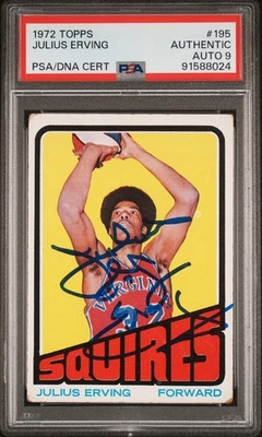 Baloncesto Topps 1972 🔥 Julius Erving novato firmado #195 🔥 PSA automático 9 radiocontrol Foto 1 de 2