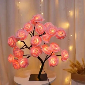 24 LED Rose Tree Lights USB Plug Table Lamp Fairy Flower Night Light Home Decor - Picture 1 of 8
