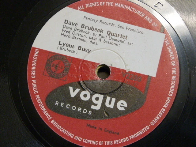 78 rpm DAVE BRUBECK QUARTET lyons busy / somebody loves me V.2280 - Image 1 of 1