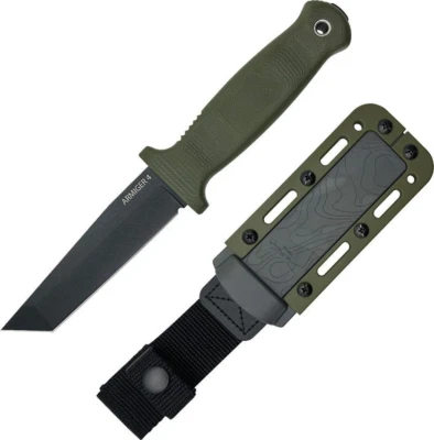 Cuchillo fijo Demko Armiger 4 4" 80CrV2 acero hoja espiga completa OD verde mango TPR Foto 1 de 3
