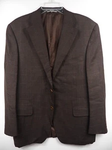 CANALI MENS 42 R BLAZER SUIT SPORTCOAT BROWN BLUE CHECK SILK WOOL MADE IN ITALY - Picture 1 of 8