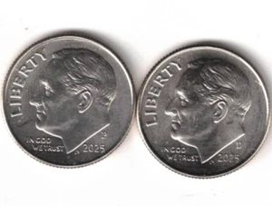 ¡Brillantes monedas de diez centavos Roosevelt 2025 Denver y Filadelfia sin circular! - Imagen 1 de 2
