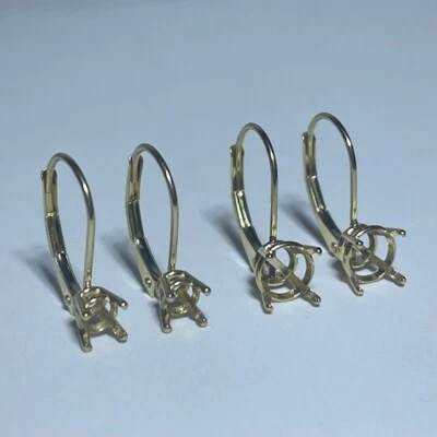 14kt Solid Yellow Gold Pre notched Lever back Earring Top Finding Pairs - Image 1 of 4